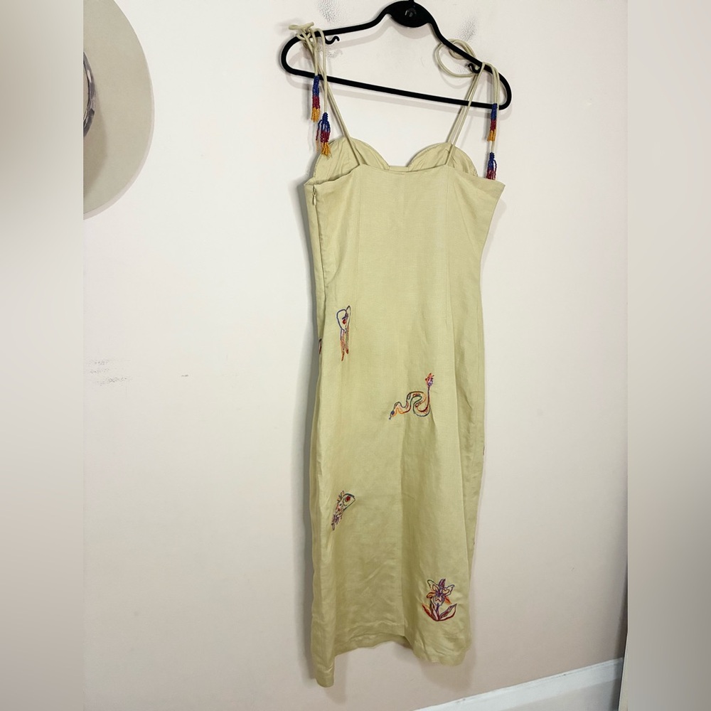 NWT. Farm Rio Linen Embroidered Midi Dress. NEW - Picture 7 of 9